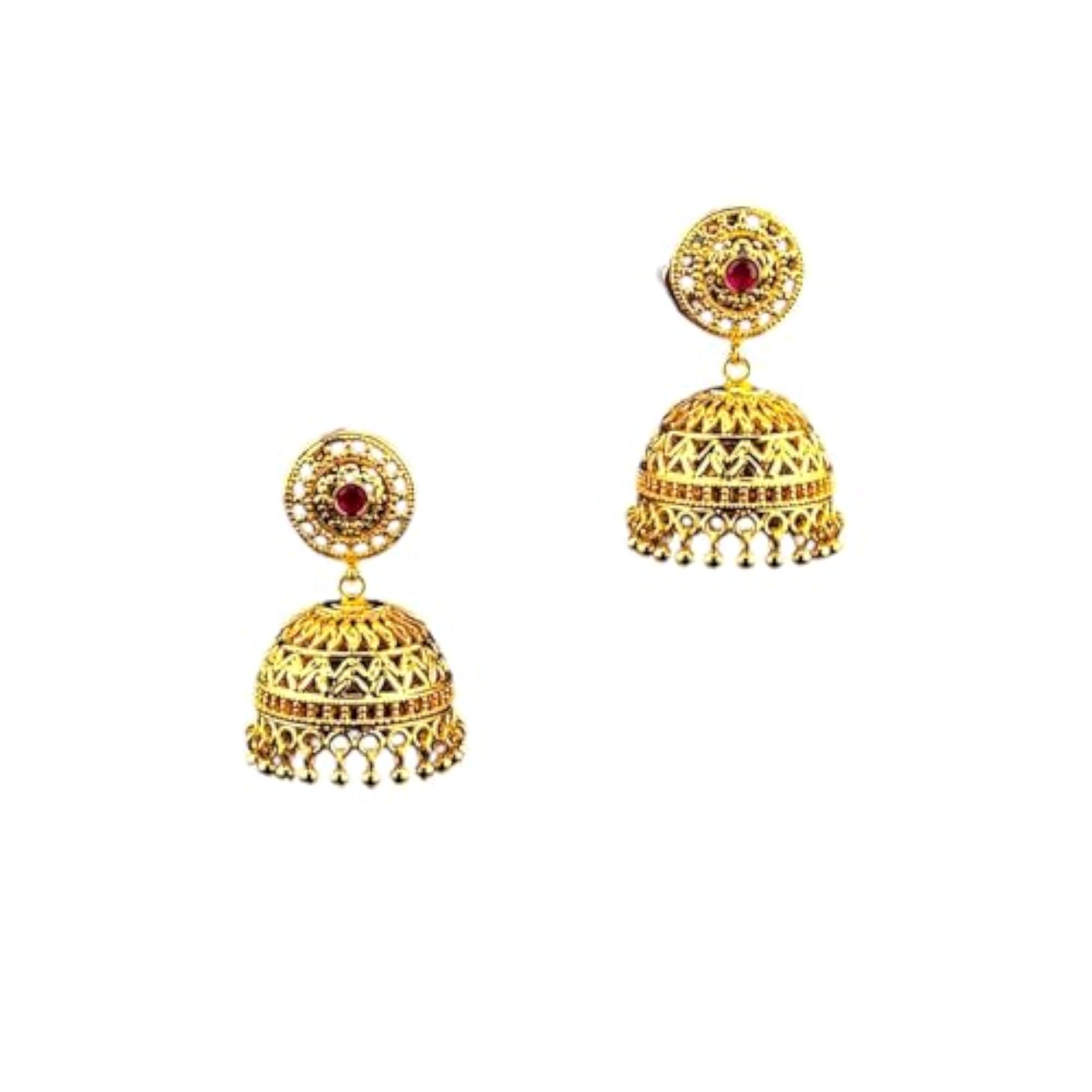 Gold Plated Copper Jhumka Earrings with American Diamond Stones